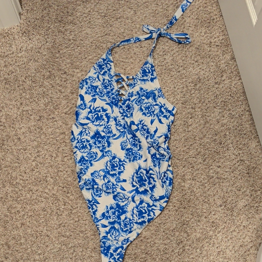 Pinkblush Blue and White Floral One-Piece Swimsuit